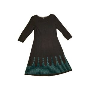 Nine West Sweater Dress Black Boarder Hem Knit‎ Pullover Size S 3/4 sleeve